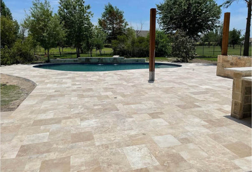 Beige Travertine Pavers - Versailles Pattern